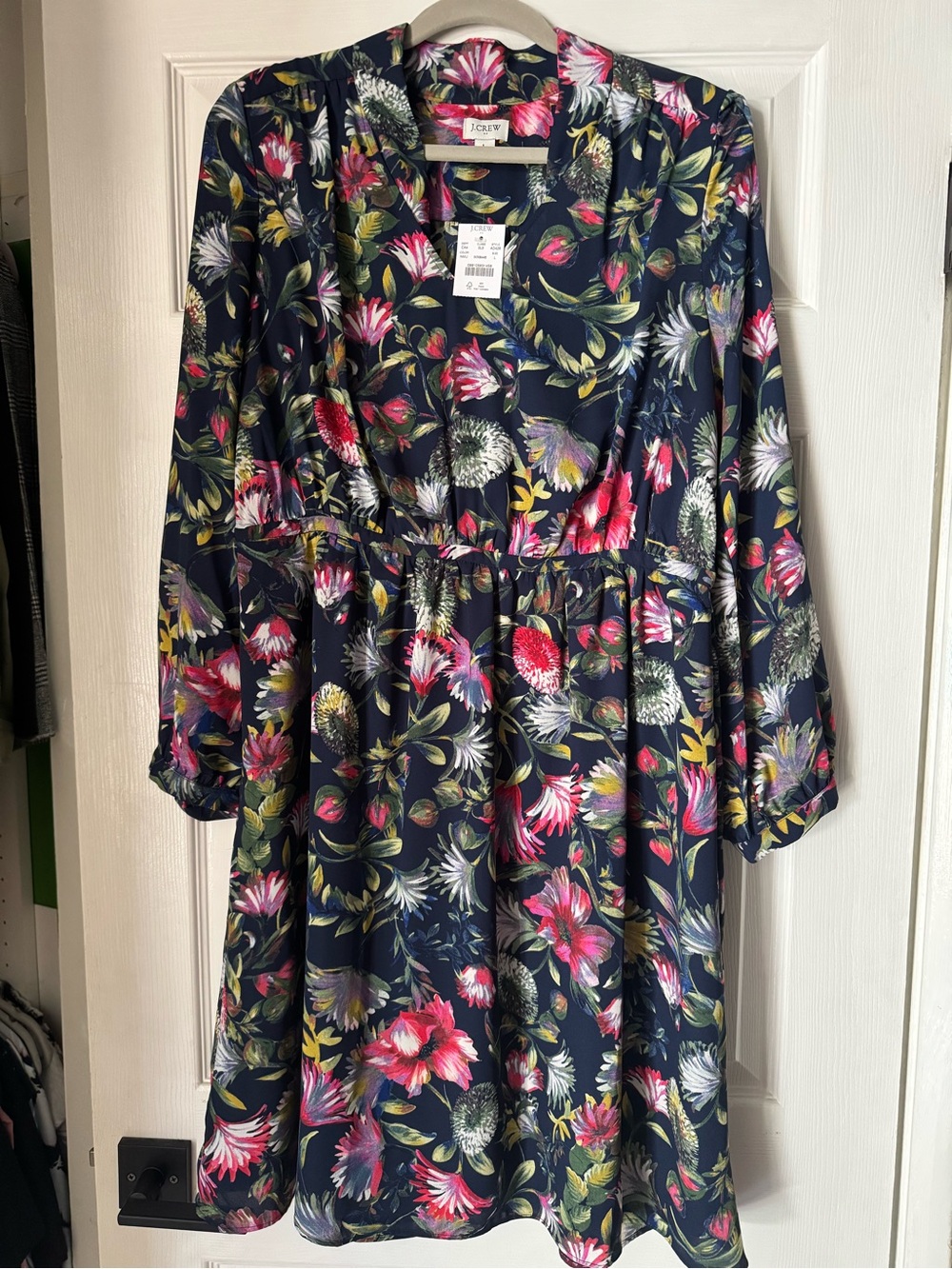 J. Crew Navy Floral Print Long-Sleeve Dress